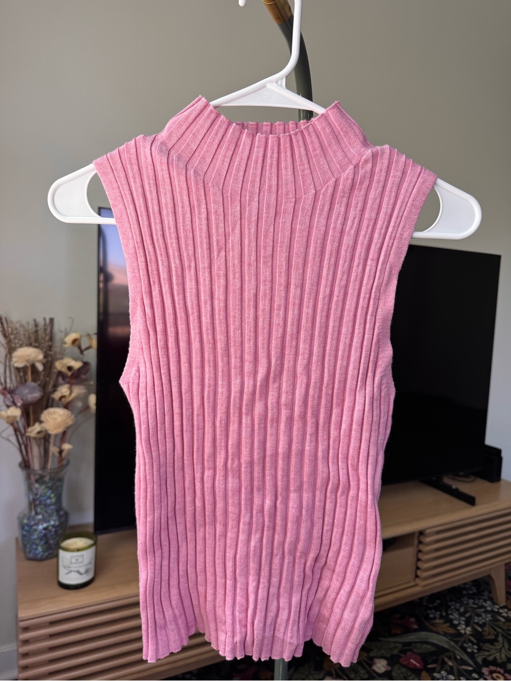 a new day Ribbed Sleeveless Mock Neck Top - Hot Pink